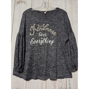 Kindness Over Everything Shirt Womens Large Gray Long‎ Sleeve Sequin Graphic